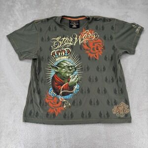 Vintage Y2K Marc Ecko Star Wars Cut & Sew Yoda AOP Shirt Mens 2XL Green Preowned